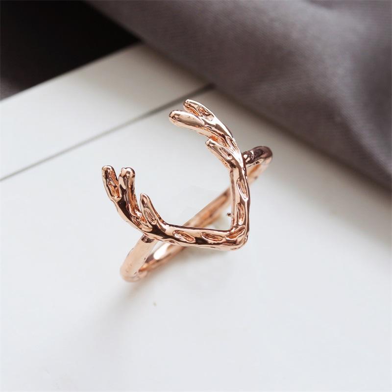 ins Christmas elk antler ring female copper material animal ring jewelry