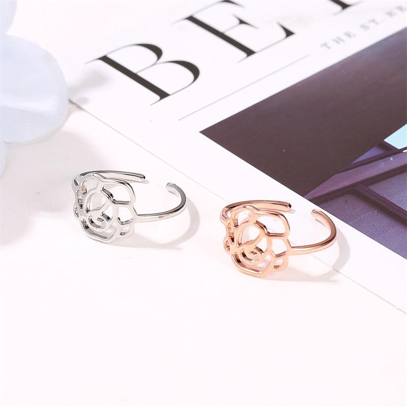 Fashion Jewelry Temperament Rose Gold Rose Ladies Ring Hollow Opening Single Ring