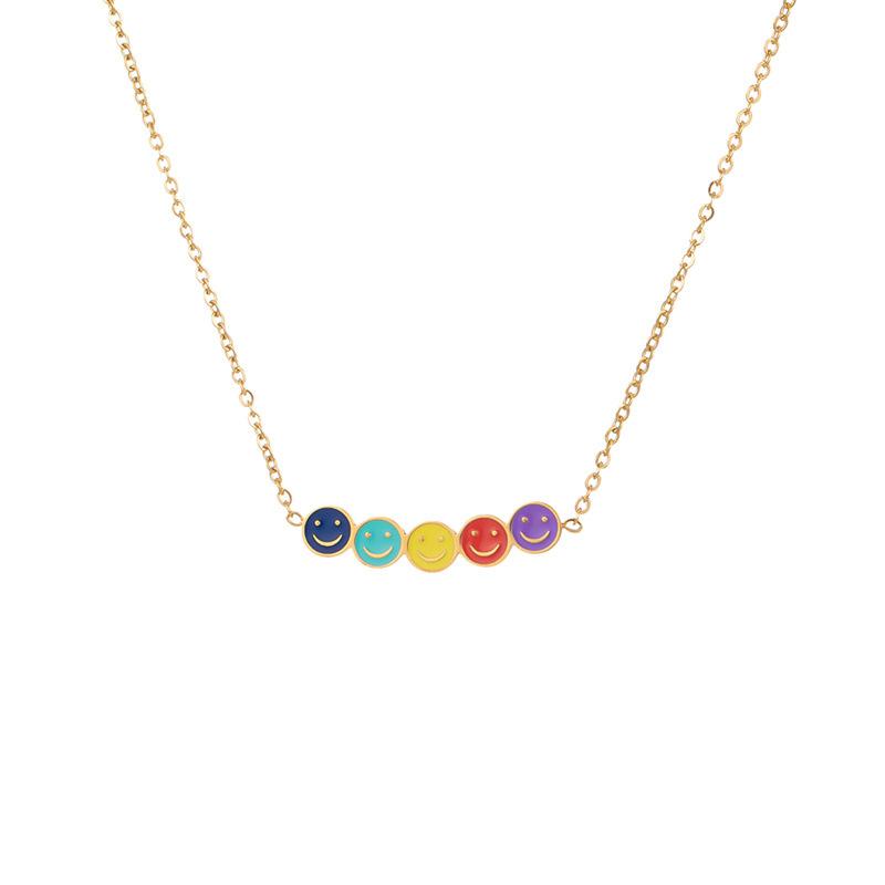 Small and colorful mini smiley necklace women's titanium steel cute rainbow smiley face does not fade high-end niche