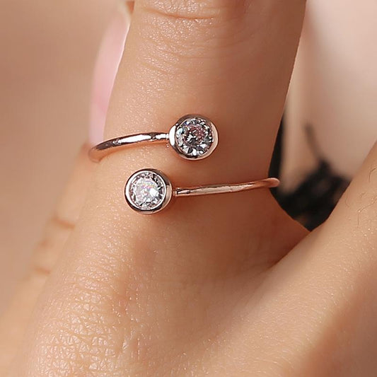 Creative Earrings Fashion Copper Inlaid Zircon Ring Personality Double Diamond Open Ring