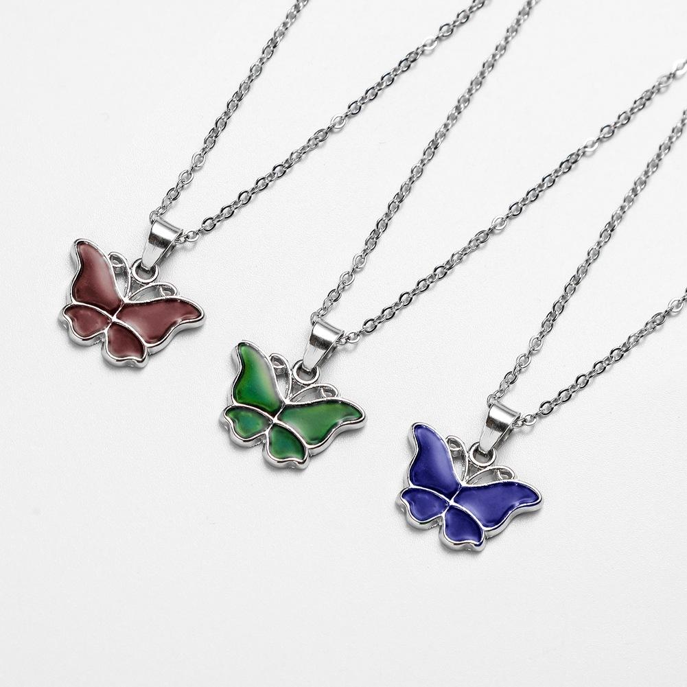 Ins light luxury niche smart temperature-changing butterfly necklace fashion personality clavicle chain jewelry female