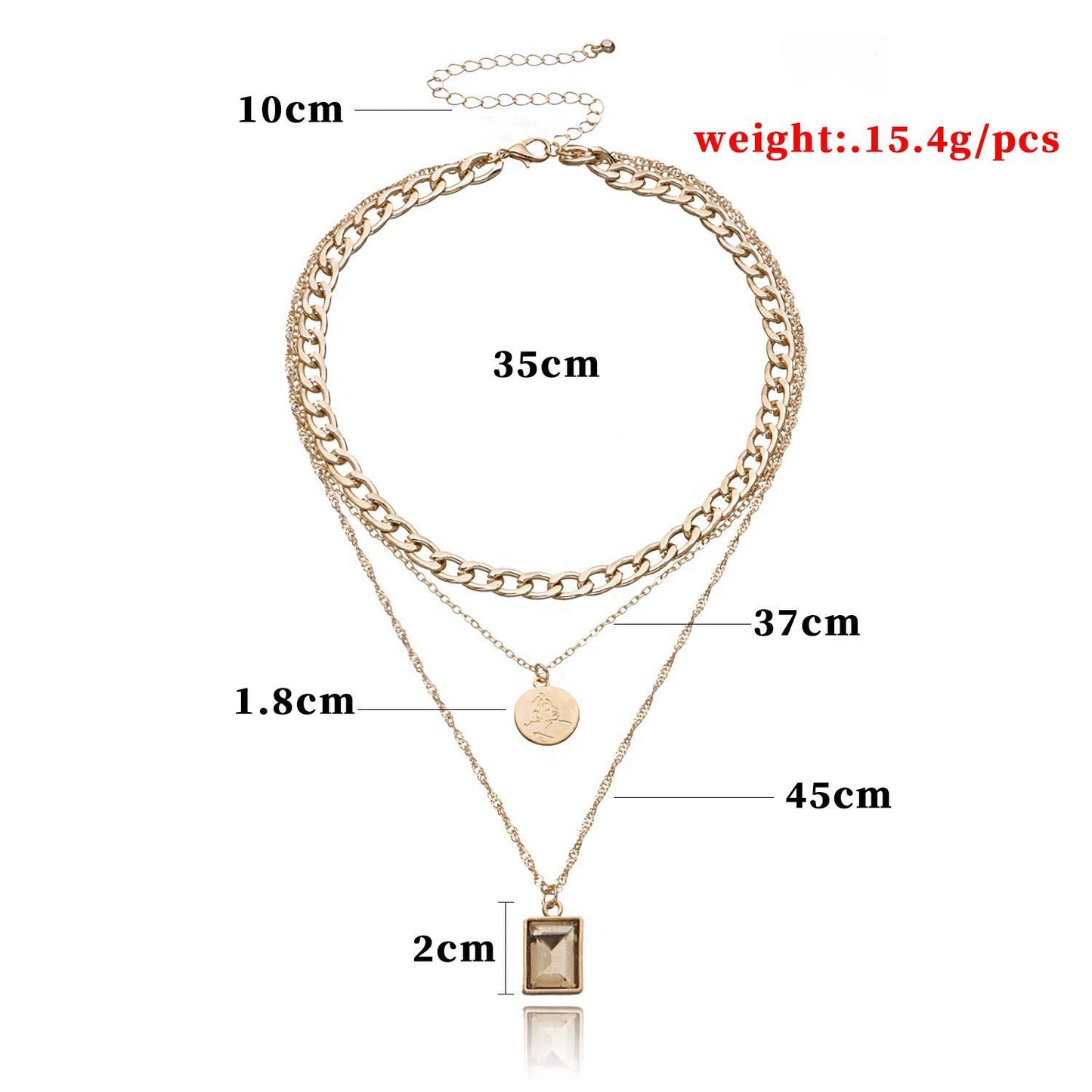 Jewelry Fashion Geometric Square Glass Pendant Necklace Female Exaggerated Aluminum Chain Disc Multilayer Necklace