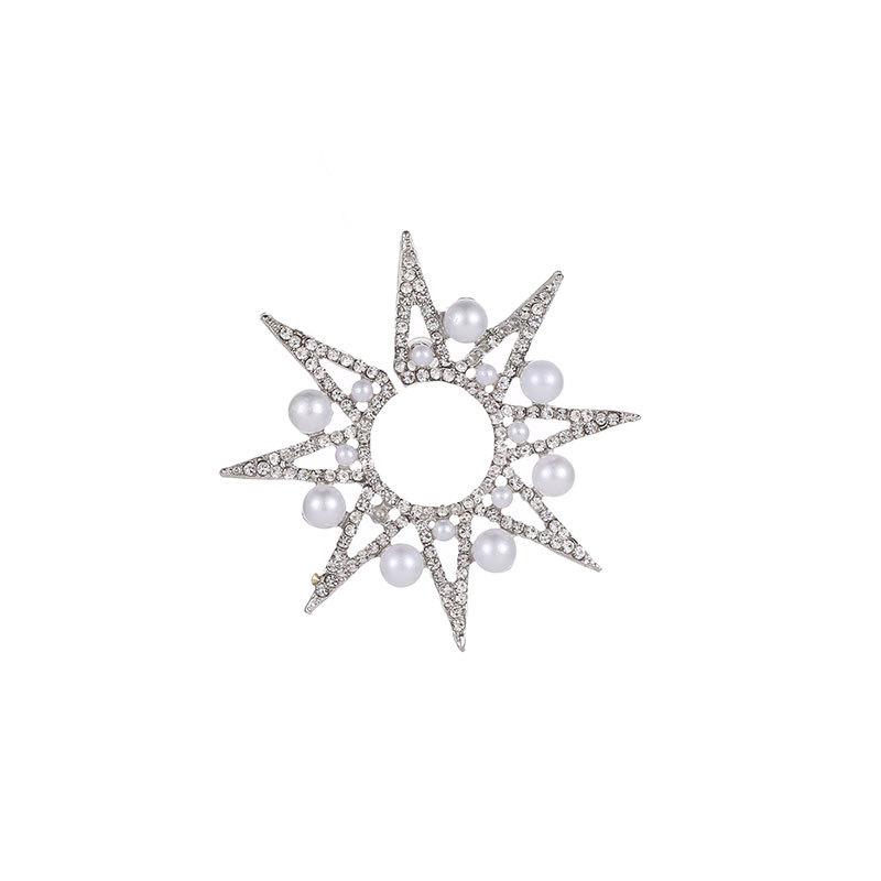 Fashionable geometric exaggerated earrings temperament pearl studded diamond starburst sun flower stud earrings single style