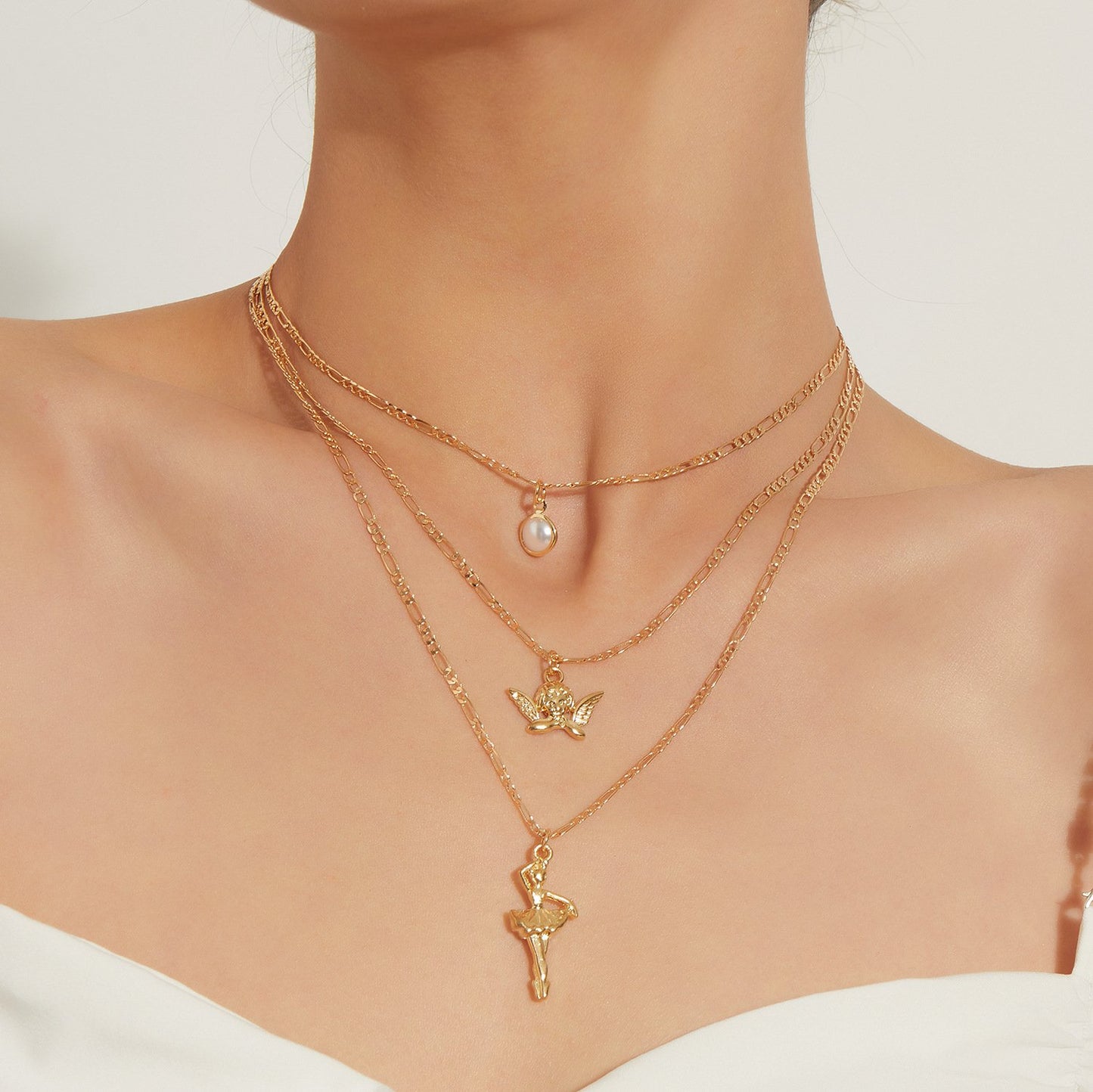 Jewelry fashion angel wings ballet girl personality necklace female retro temperament popular