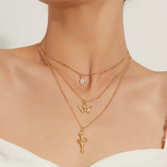 Jewelry fashion angel wings ballet girl personality necklace female retro temperament popular