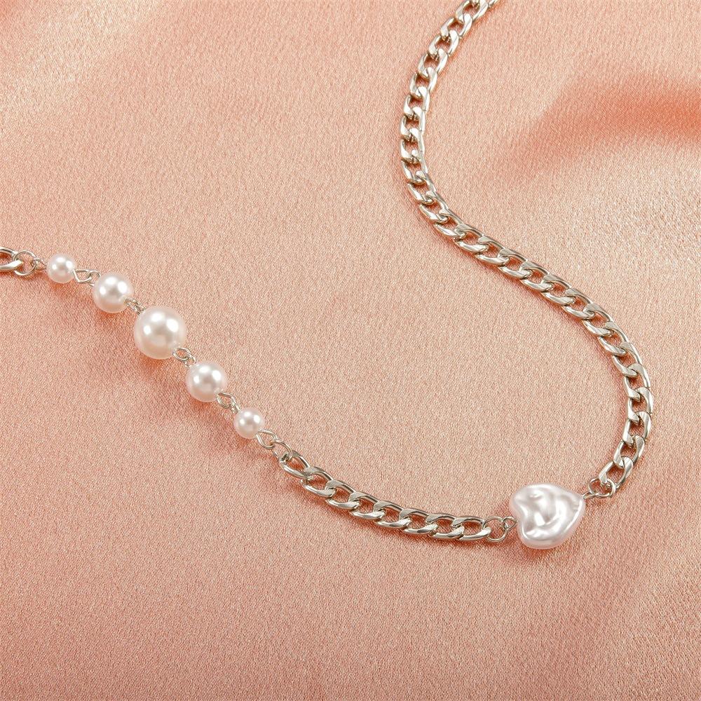 Ins personality all-match love pearl stitching necklace niche design all-match chain clavicle chain female