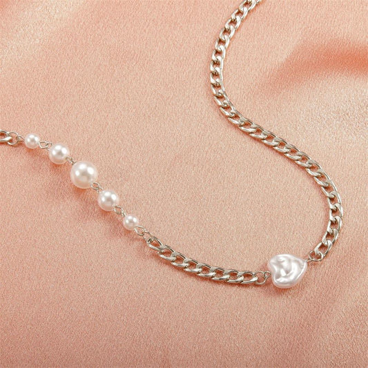 Ins personality all-match love pearl stitching necklace niche design all-match chain clavicle chain female