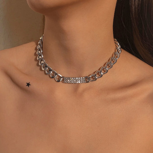 N8884 Exaggerated Personality Short Necklace Cold and Micro-inlaid Punk Hip-Hop Necklace Sweet Cool Street Shooting Show Necklace