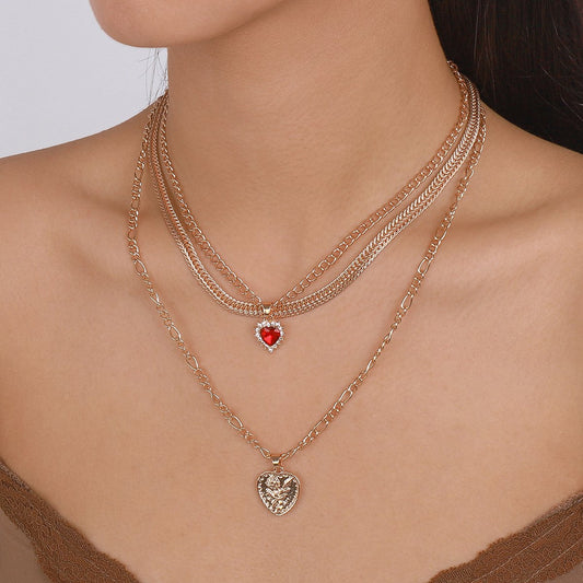 N1486 Ornament metal niche stacked fashion necklace love micro-inlaid flower clavicle necklace
