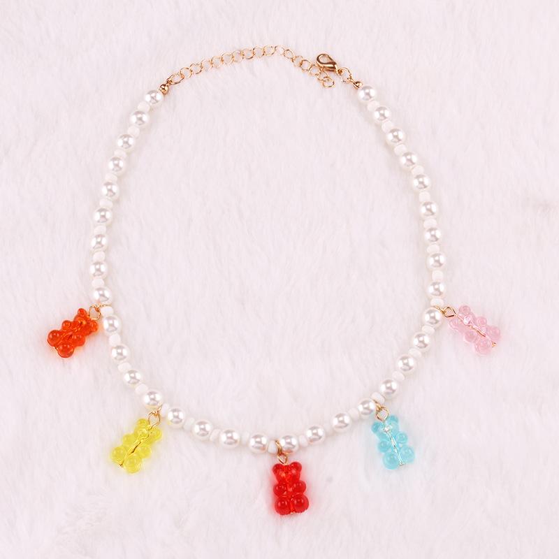 Simple soft clay accessories imitation pearl necklace resin bear accessories imitation pearl trendy necklace