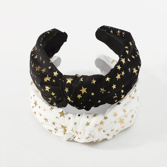 F4693 Jewelry Velvet Retro Knotted Sweet Hair Ornament Solid Color Five-pointed Star Temperament Wide-Brim Headband