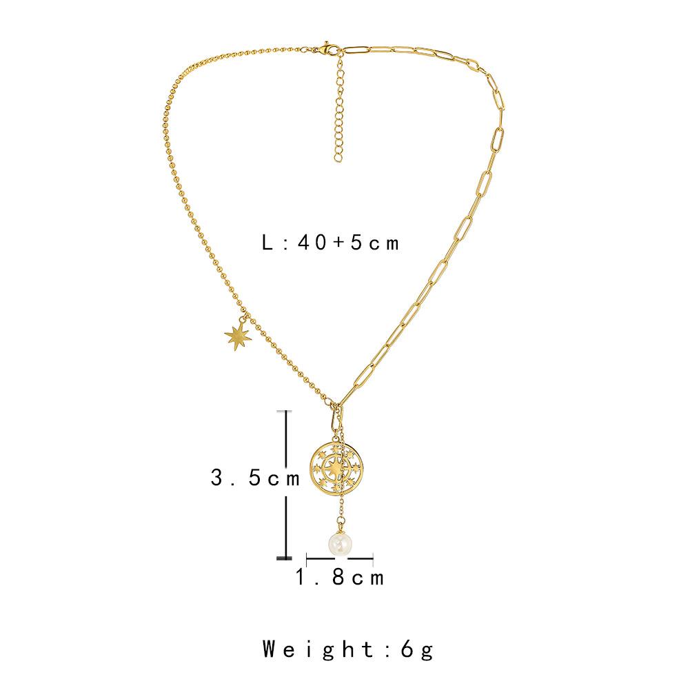 Stainless Steel Jewelry Creative Compass Hexagram Pearl Pendant 18K Gold Fashion Short Necklace For Women
