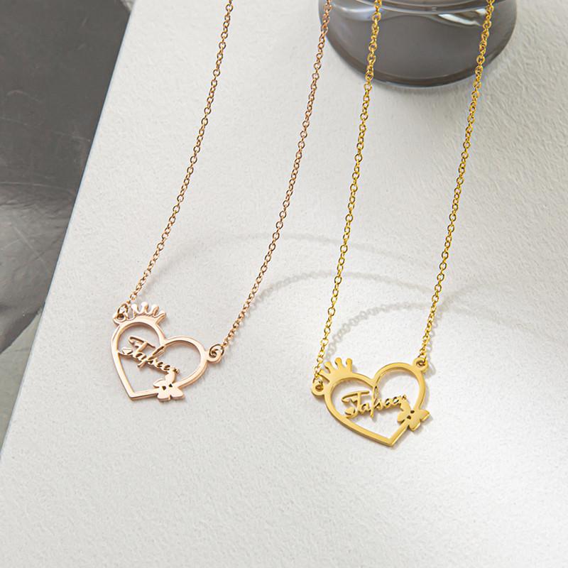 Stainless steel name necklace female DIY English letter small butterfly collarbone chain furnace vacuum plating