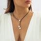 Jewelry Versatile Geometric Niche Wax Thread Necklace Simple Double Layer Imitation Pearl Adjustment Necklace Women