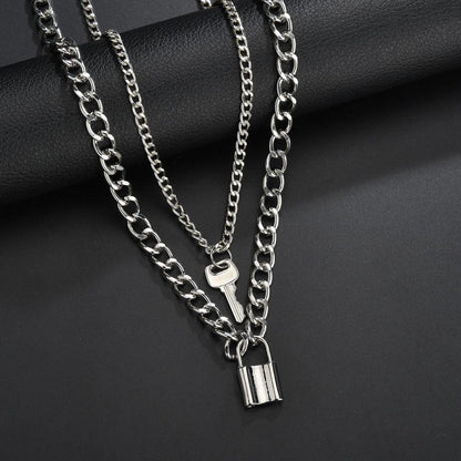 Jewelry Creative Fashion Geometric Elements Necklace Retro Key Lock Pendant Necklace Female