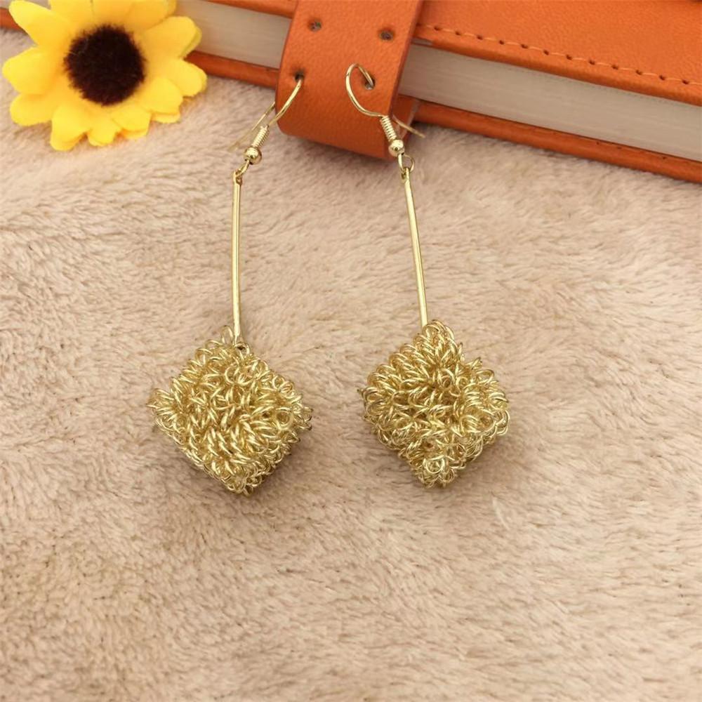 Wire Cube Sugar Cube Long Earrings OL Versatile Ladies Earrings Exaggerated Earrings