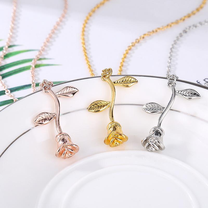 Rose Pendant Necklace Cute Plant Flower Clavicle Chain Necklace Jewelry