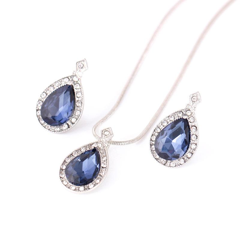 Jewelry Temperament Simple Water Drop Zircon Earrings Diamond Necklace Bridal Jewelry Fashion Set