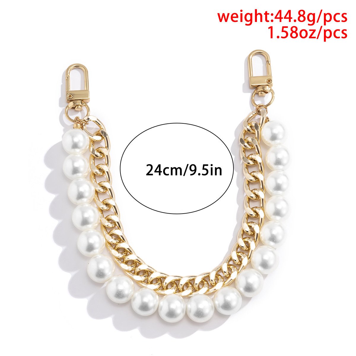 Fashion Trend Aluminum Chain Handbag Beaded Shoulder Chain Retro Simple Pearl Alloy Buckle Bag Chain