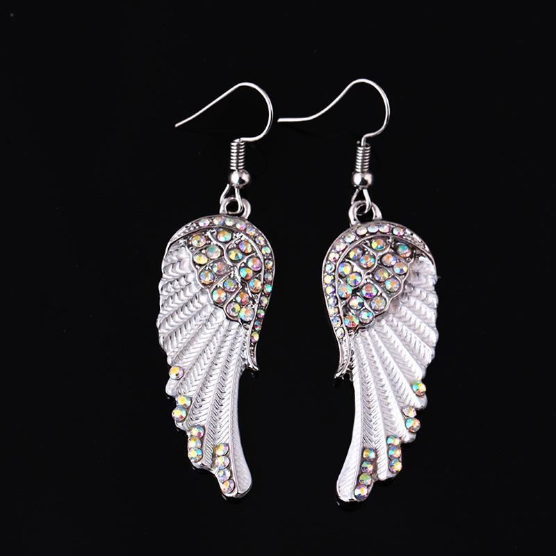 Fashion Women's Angel Wings Rhinestone Wings Mid-Long Pendant Earrings Simple Earrings First Jewelry