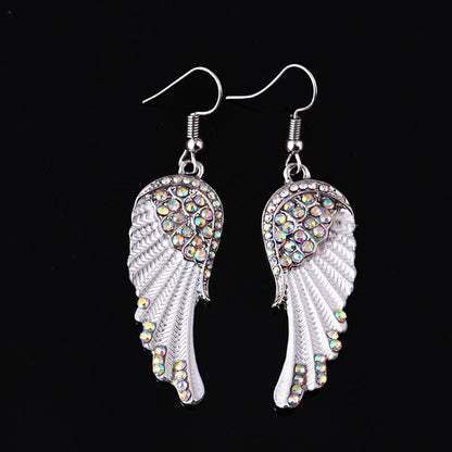 Fashion Women's Angel Wings Rhinestone Wings Mid-Long Pendant Earrings Simple Earrings First Jewelry