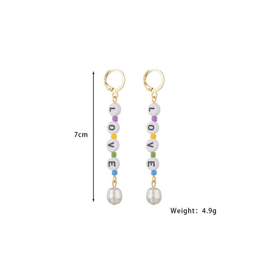 Fashion English letter LOVE pendant earrings special-shaped imitation pearl earrings jewelry