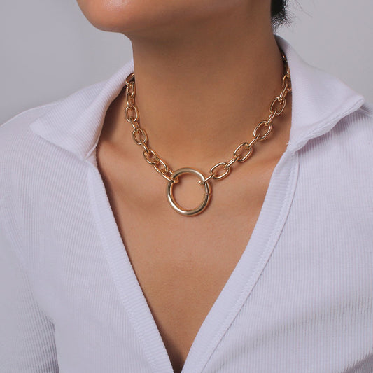 N1196 Jewelry Exaggerated Heavy Industry Chain Circle Necklace Personality Punk Hip Hop Fashion Necklace