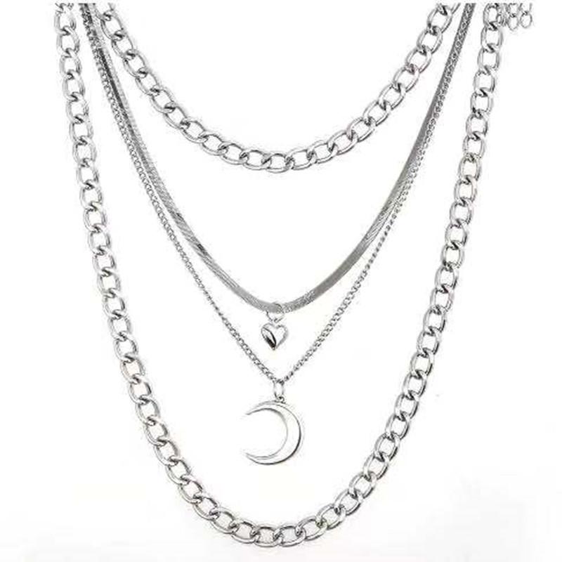 Jewelry multi-layer peach heart crescent necklace women's sweater chain detachable three-piece set chain