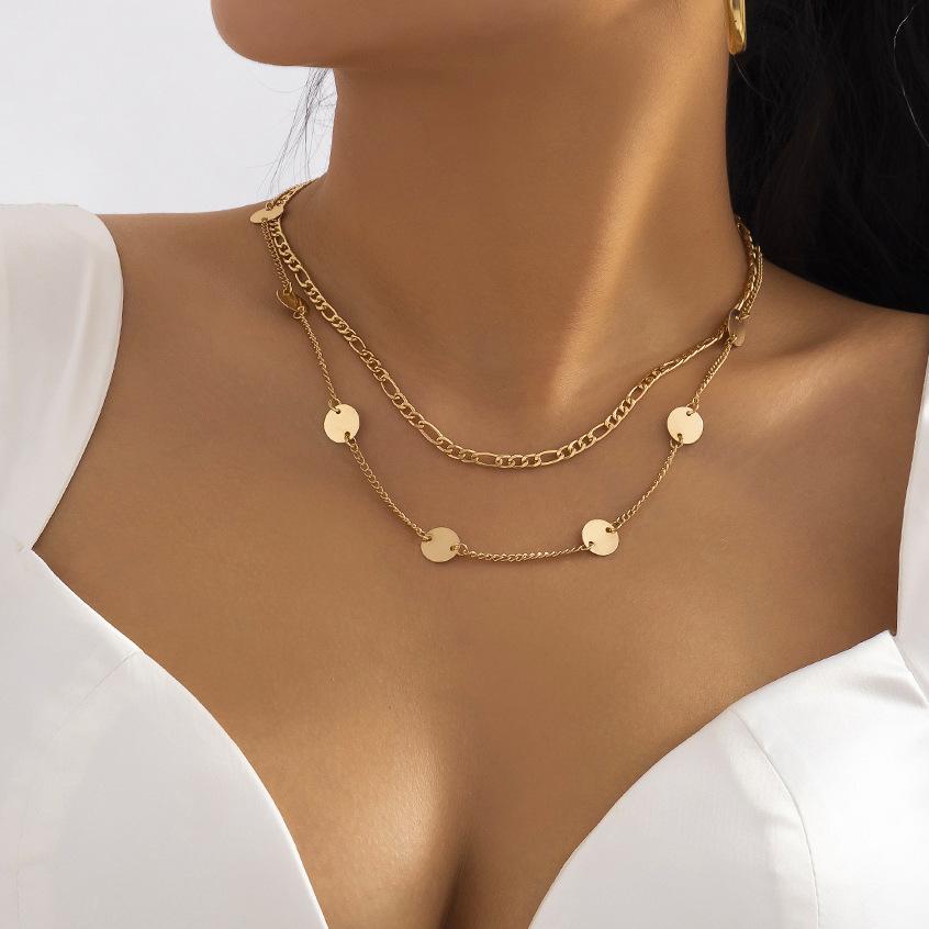Jewelry Hip Hop Hollow Metal Clavicle Necklace Simple Geometric Double Layer Sequin Chain Necklace Women