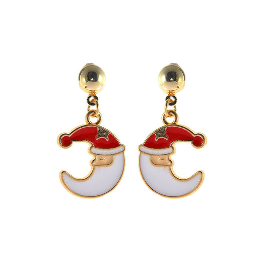 Jewelry cartoon moon Christmas hat steel needle earrings ladies Christmas creative earrings earrings