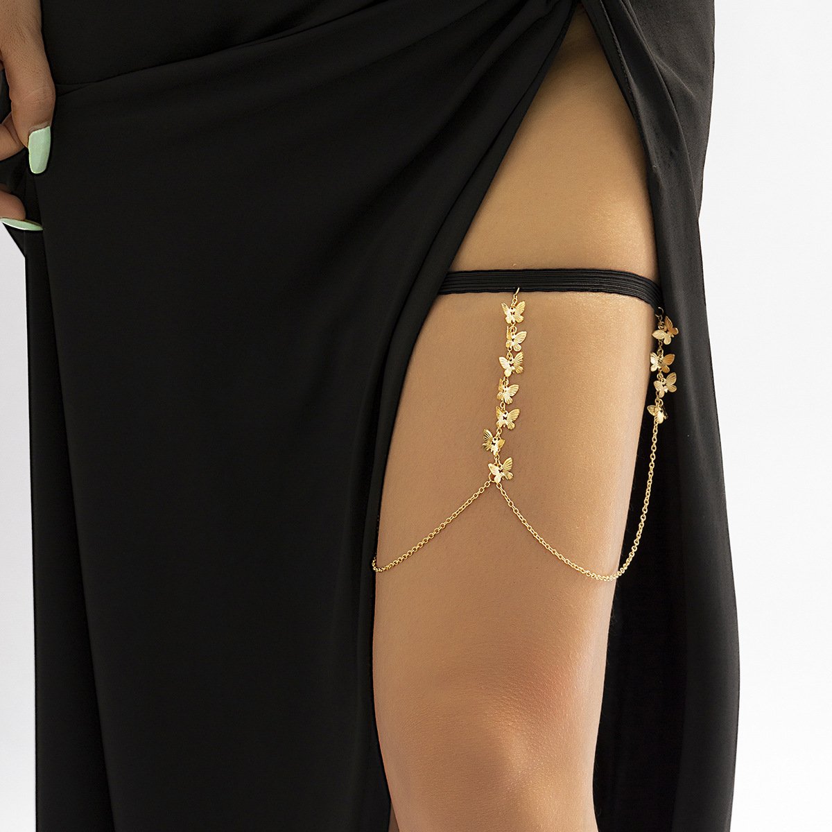 Jewelry Personality Metal Butterfly Tassel Thigh Chain Feminine Elastic Chain Body Chain Foot Jewelry