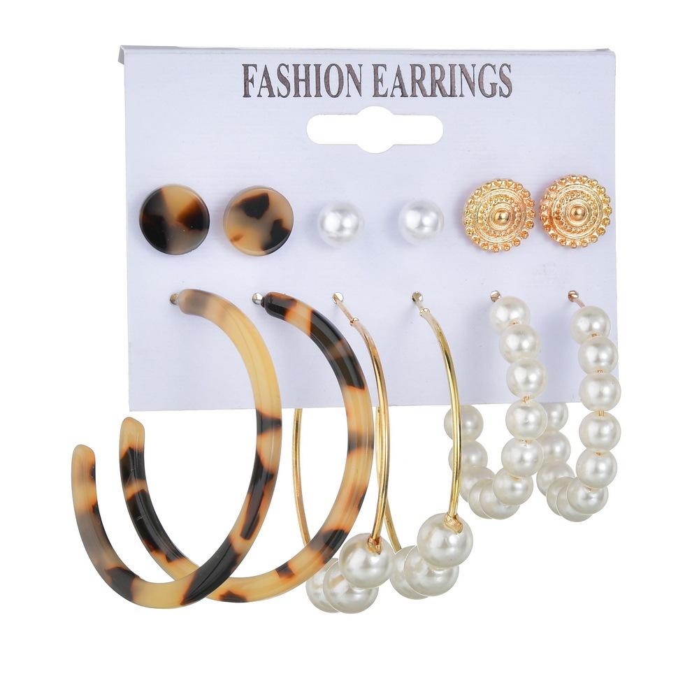 Popular Geometric Acrylic Sheet Tassel Stud Earrings Women's Pearl Set Jewelry