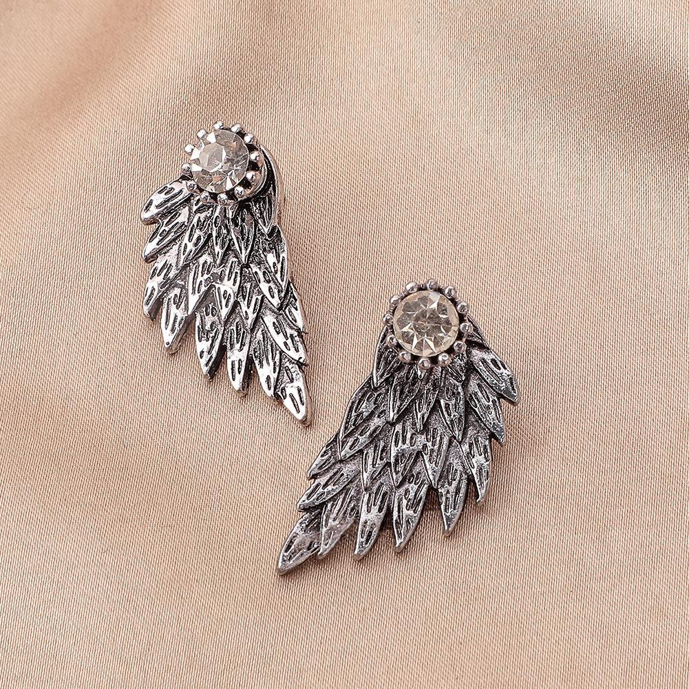 Retro Harajuku Stereo Wings Trendy Earrings Feather Diamond Fashion Alloy Beautiful Temperament Piercing Earrings C611