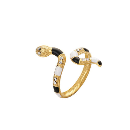 Fashion personality trend stainless steel opening adjustable black and white snake ring versatile live mouth ring adjustable