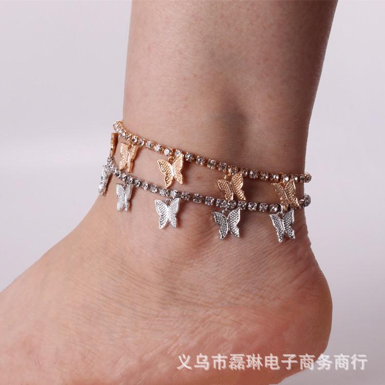 Diamond Butterfly Net Red Anklet Sexy Foot Decoration Simple Personality Flash Diamond Female Tassel Anklet Anklet