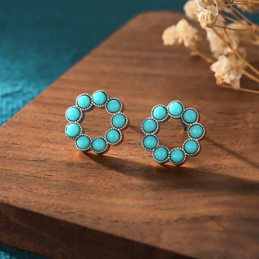 Explosive retro palace women's turquoise round earrings fashion temperament bohemian earrings jewelry