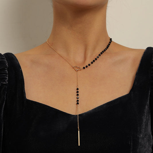Jewelry Long Tassel Pendant Necklace Femininity Y-shaped Love Black Gemstone Necklace