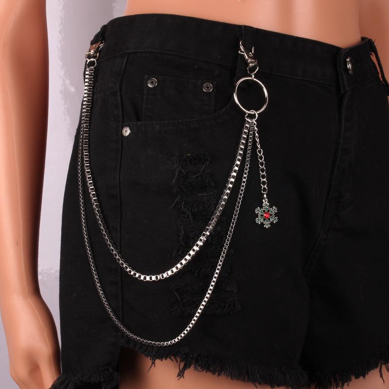 Double-layer pants chain versatile Christmas trend gift snowflake oil drop pendant