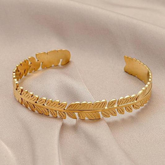 Fashion creative stainless steel leaf open bracelet trend ins net red same style C-shaped bracelet