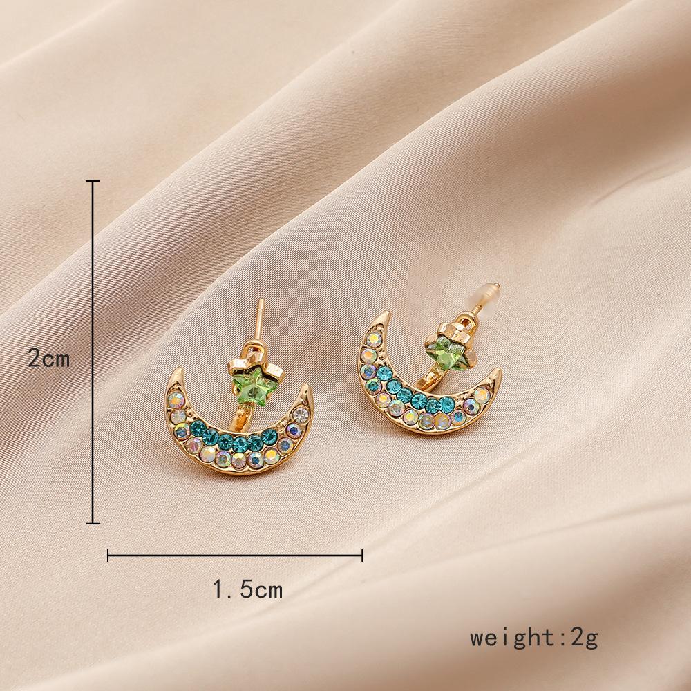 Unique shape blue moon star hanging colorful diamond crystal earrings accessories fashion earrings for women