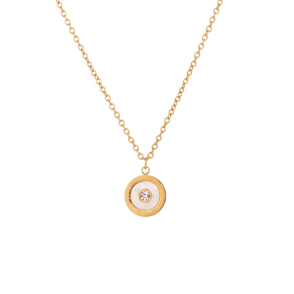 Fashion Roman Numeral Necklace Retro Fashion Gold White Shell Alphabet Titanium Steel Necklace Women