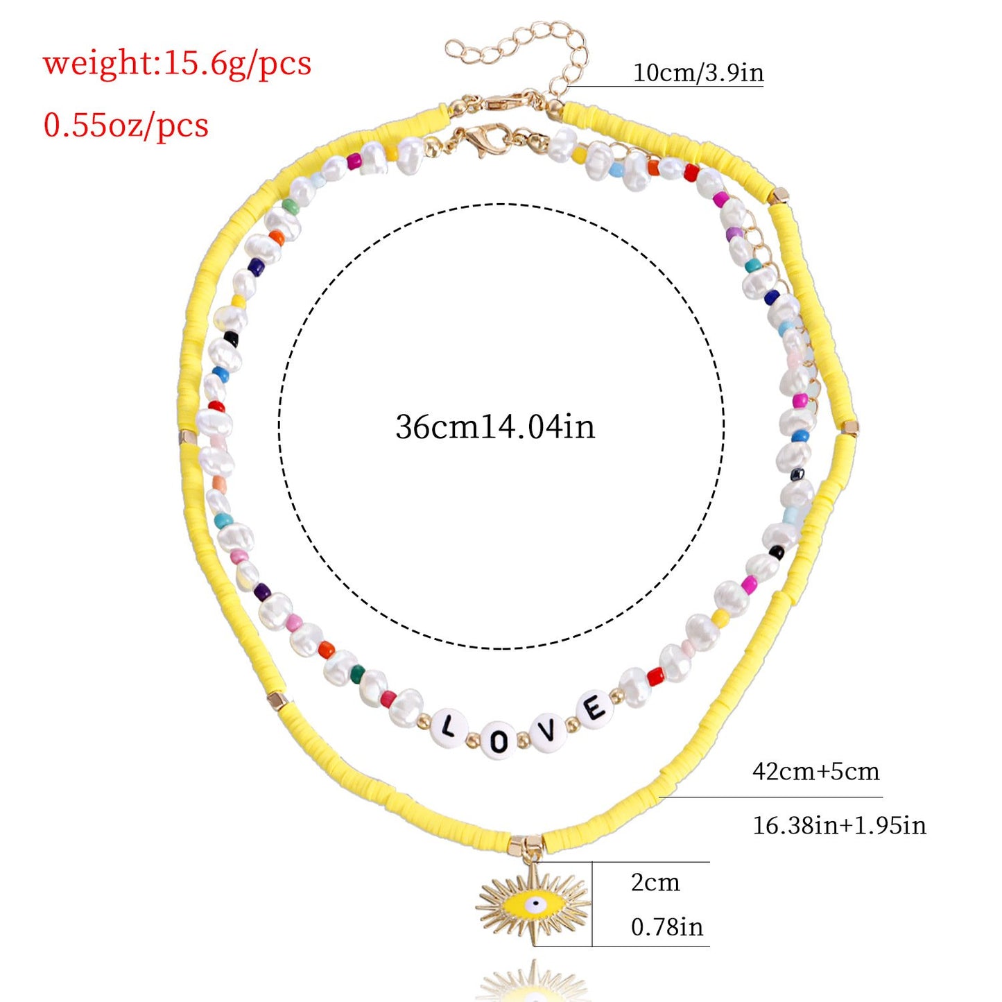 Jewelry Bohemian Alphabet Color Soft Pottery Devil's Eye Baroque Pearl Necklace Female