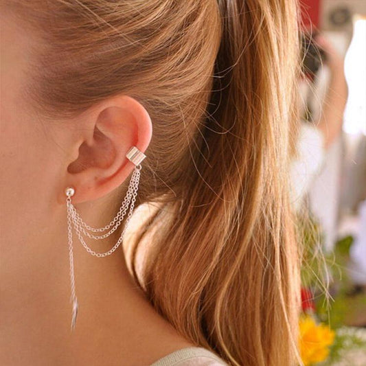 Personality Single Ear Clip Metal Leaf Leaf Tassel Ear Stud Ear Clip Jewelry