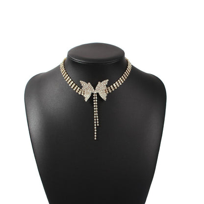 N7612 super fairy temperament full diamond bow short necklace fashion trend choker necklace female jewelry