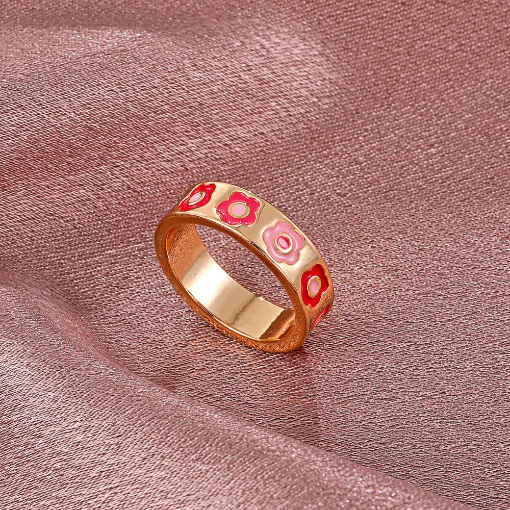 Ins simple cute flower love ring fashion fun smiley face ring metal index finger ring female