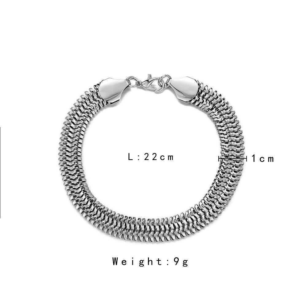 Fashion Simple Double Row Flat Snake Silver Chain Retro Versatile Personality Trend Men's Bracelet