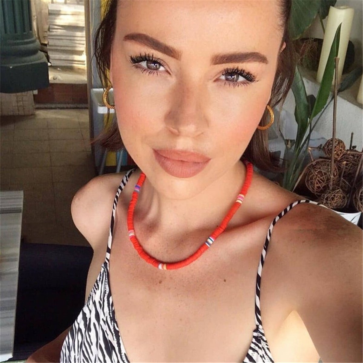Hot Bohemia Short Necklace Round 6mm Mixed Color Soft Ceramic Necklace Clavicle Chain