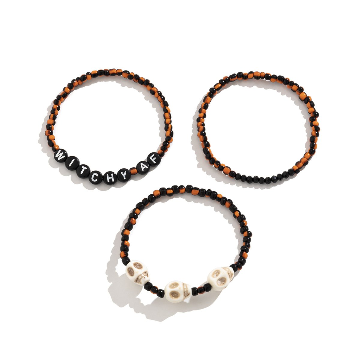 Jewelry Retro Skull Letter Witch Bracelet Set Sweet Cool Beaded Elastic Hand Jewelry Female