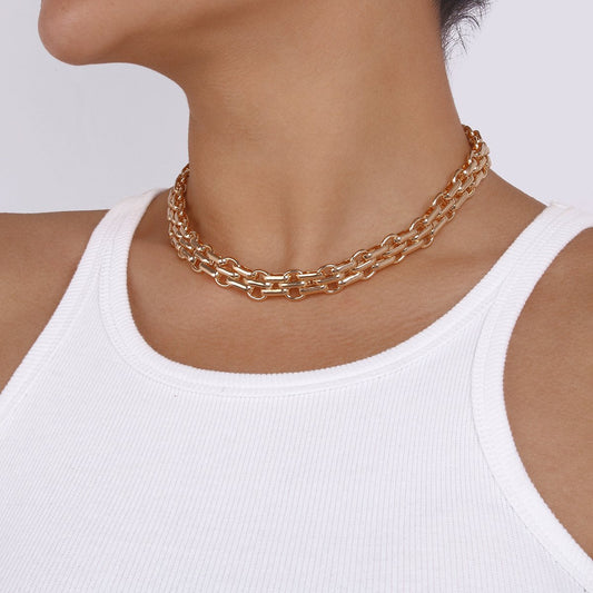 N1251 Niche Creative Double Row Embossed Necklace Personality Indifferent Elegant Necklace Light Luxury Internet Celebrity Hip Hop Necklace