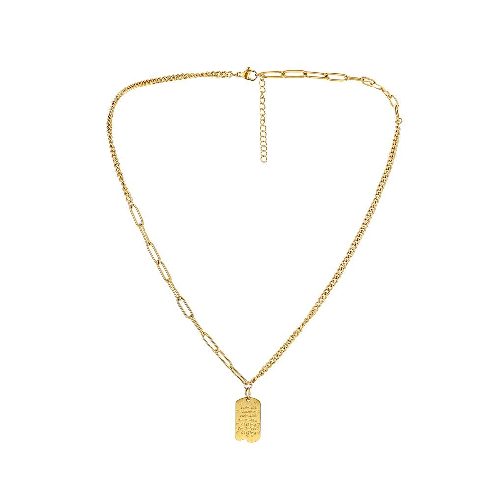 Stainless steel gold-plated square letter pendant ins cold simple trend retro collarbone necklace